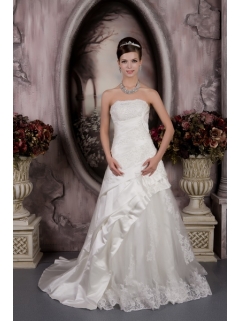 Customize One Shoulder Court Train Beaded Waist Chiffon Wedding Dress