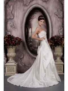 Customize One Shoulder Court Train Beaded Waist Chiffon Wedding Dress