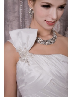 Luxurious One Shoulder Court Train Wedding Dress with Half Bow Accents