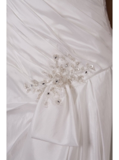 Luxurious One Shoulder Court Train Wedding Dress with Half Bow Accents