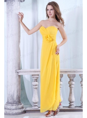 Cheap Yellow Sweetheart Prom Dress with Flowers and Ruching