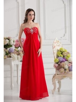 Empire Sweetheart Chiffon Beading Ruching Floor-length Prom Dress in Red
