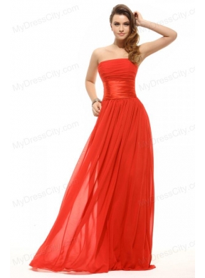 Empire Red Strapless Ruching Floor-length Prom Dress