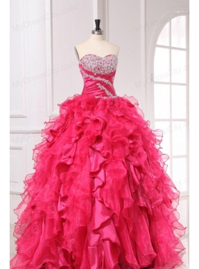 Sweetheart Long Hot Pink Quinceanera Dress with Beading and Ruffles