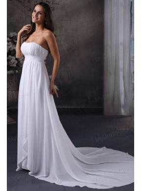 Elegant Empire Strapless Court Train Ruching Wedding Dress with Zipper Up
