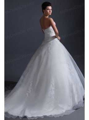 2014 Appliques Ball Gown Court Train Wedding Dress with Strapless