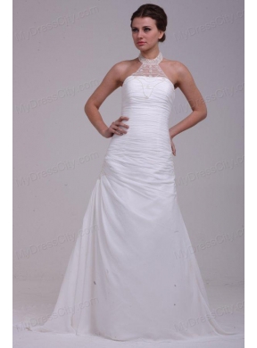 A-Line Halter Ruching and Appliques Chiffon Wedding Dress