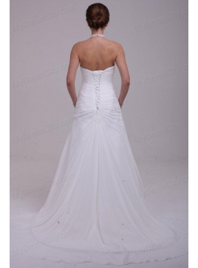 A-Line Halter Ruching and Appliques Chiffon Wedding Dress