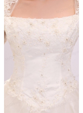 A-line Strapless Appliques Wedding Dress with 3/4 Length Sleeves