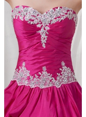 A-line Sweetheart Hot Pink Taffeta Appliques Long Quinceanera Dress