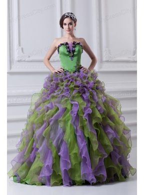 Ball Gown Strapless Multi-color Quinceanera Dress with Ruffles and Appliques