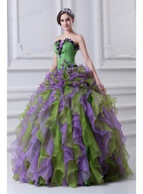 Ball Gown Strapless Multi-color Quinceanera Dress with Ruffles and Appliques