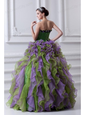 Ball Gown Strapless Multi-color Quinceanera Dress with Ruffles and Appliques