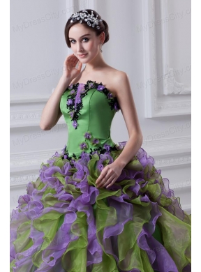Ball Gown Strapless Multi-color Quinceanera Dress with Ruffles and Appliques