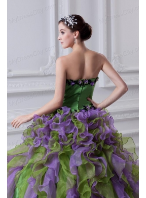 Ball Gown Strapless Multi-color Quinceanera Dress with Ruffles and Appliques