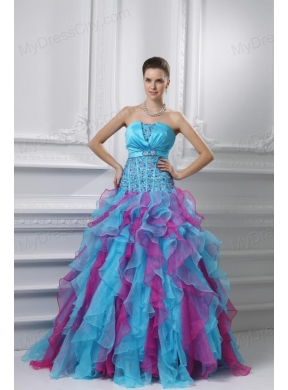 Ball Gown Strapless Organza Beading Ruffles Multi-color Quinceanera Dress