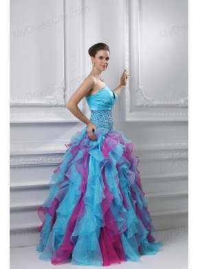 Ball Gown Strapless Organza Beading Ruffles Multi-color Quinceanera Dress