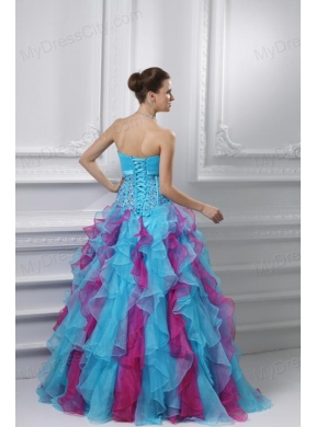 Ball Gown Strapless Organza Beading Ruffles Multi-color Quinceanera Dress