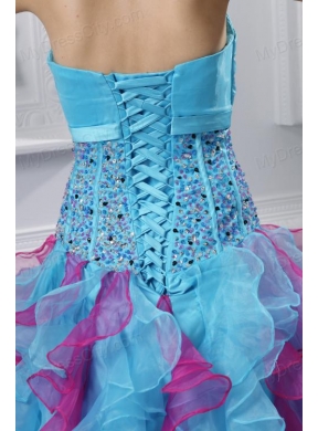 Ball Gown Strapless Organza Beading Ruffles Multi-color Quinceanera Dress