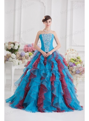 Ball Gown Strapless Organza Beading Ruffles Multi-color Quinceanera Dress