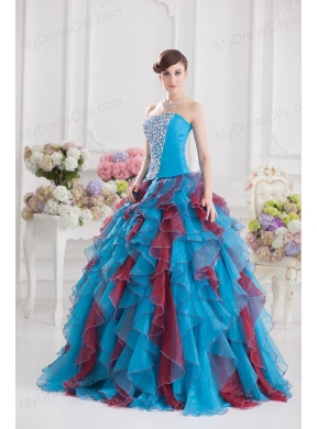 Ball Gown Strapless Organza Beading Ruffles Multi-color Quinceanera Dress