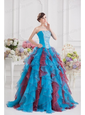 Ball Gown Strapless Organza Beading Ruffles Multi-color Quinceanera Dress