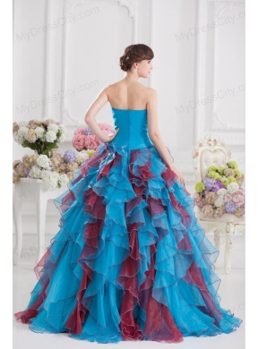 Ball Gown Strapless Organza Beading Ruffles Multi-color Quinceanera Dress