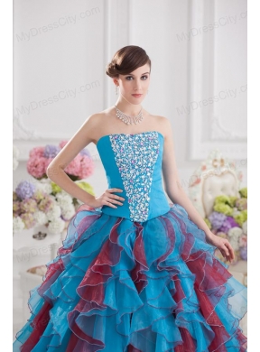 Ball Gown Strapless Organza Beading Ruffles Multi-color Quinceanera Dress