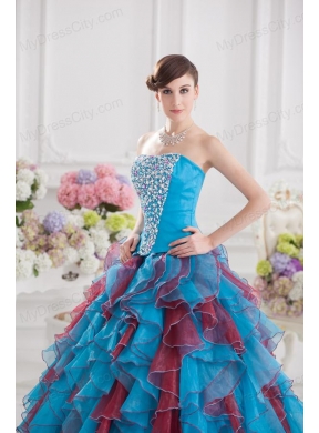 Ball Gown Strapless Organza Beading Ruffles Multi-color Quinceanera Dress