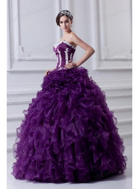 Ball Gown Sweetheart Ruffles and Appliques Purple Quinceanera Dress