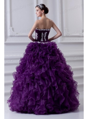 Ball Gown Sweetheart Ruffles and Appliques Purple Quinceanera Dress