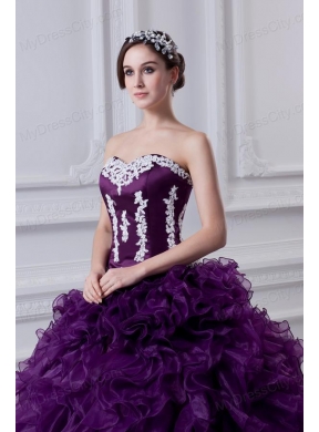 Ball Gown Sweetheart Ruffles and Appliques Purple Quinceanera Dress
