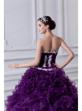 Ball Gown Sweetheart Ruffles and Appliques Purple Quinceanera Dress