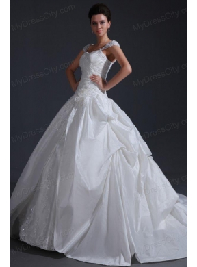 Ball Gown Wide Straps Wedding Dress with Appliques and Flowers