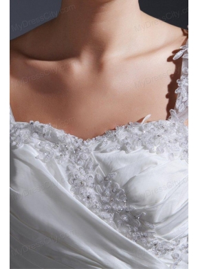 Ball Gown Wide Straps Wedding Dress with Appliques and Flowers