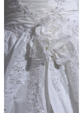 Ball Gown Wide Straps Wedding Dress with Appliques and Flowers