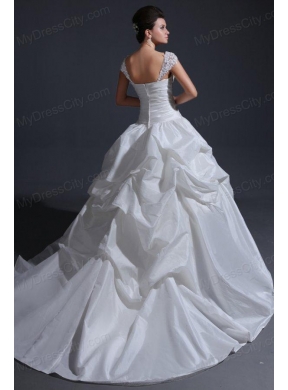 Ball Gown Wide Straps Wedding Dress with Appliques and Flowers