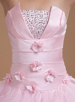 Beading and Ruffles Strapless Organza Quinceanera Dress in Baby Pink