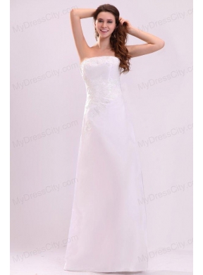 Cheap Column Strapless Floor-length Wedding Dress with Appliques
