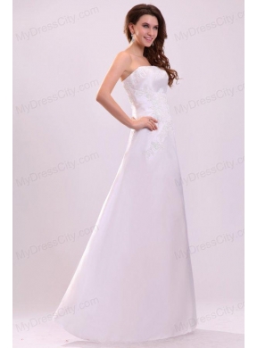 Cheap Column Strapless Floor-length Wedding Dress with Appliques