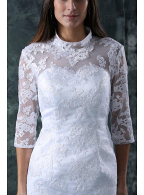 Column High Neck Lace Beach Wedding Dress with Knee-length