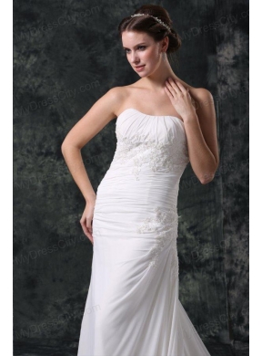 Column Strapless Beading Chiffon Court Train Lace Up Wedding Dress
