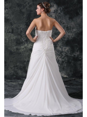 Column Strapless Beading Chiffon Court Train Lace Up Wedding Dress