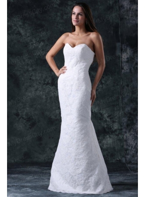 Column Sweetheart Floor-length Lace White Wedding Dress