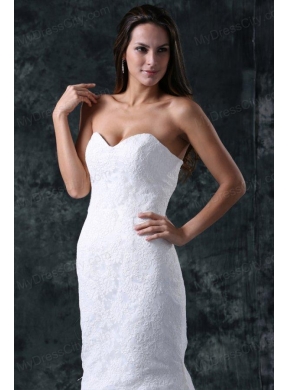 Column Sweetheart Floor-length Lace White Wedding Dress