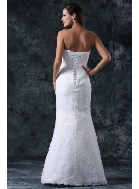 Column Sweetheart Floor-length Lace White Wedding Dress