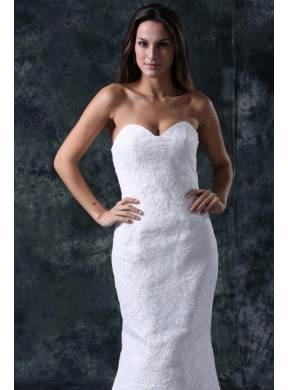 Column Sweetheart Floor-length Lace White Wedding Dress