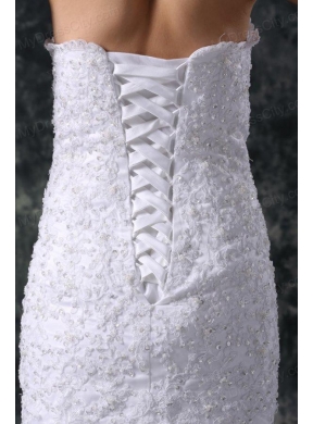 Column Sweetheart Floor-length Lace White Wedding Dress