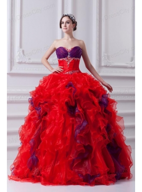 Fashionable Sweetheart Beading and Appliques Multi-color Quinceanera Dress with Ruffles