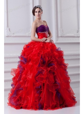 Fashionable Sweetheart Beading and Appliques Multi-color Quinceanera Dress with Ruffles